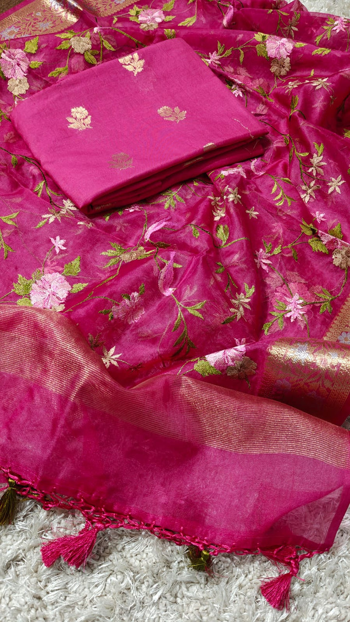 Banarasi Chanderi Silk zari  Work Unstitched Suit