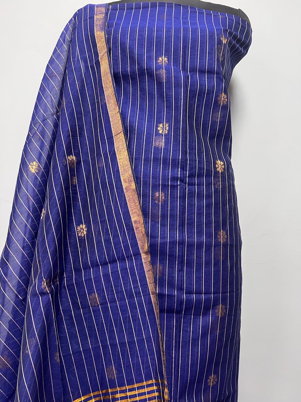 Pure Maheshwari Silk Hand Loom Unstitched Suit.(2pc Set)