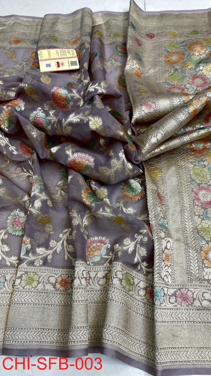 Pure Banarasi Handloom Khaddi Georgette Silk Water Zari Work Saree .| NEW EDITION |