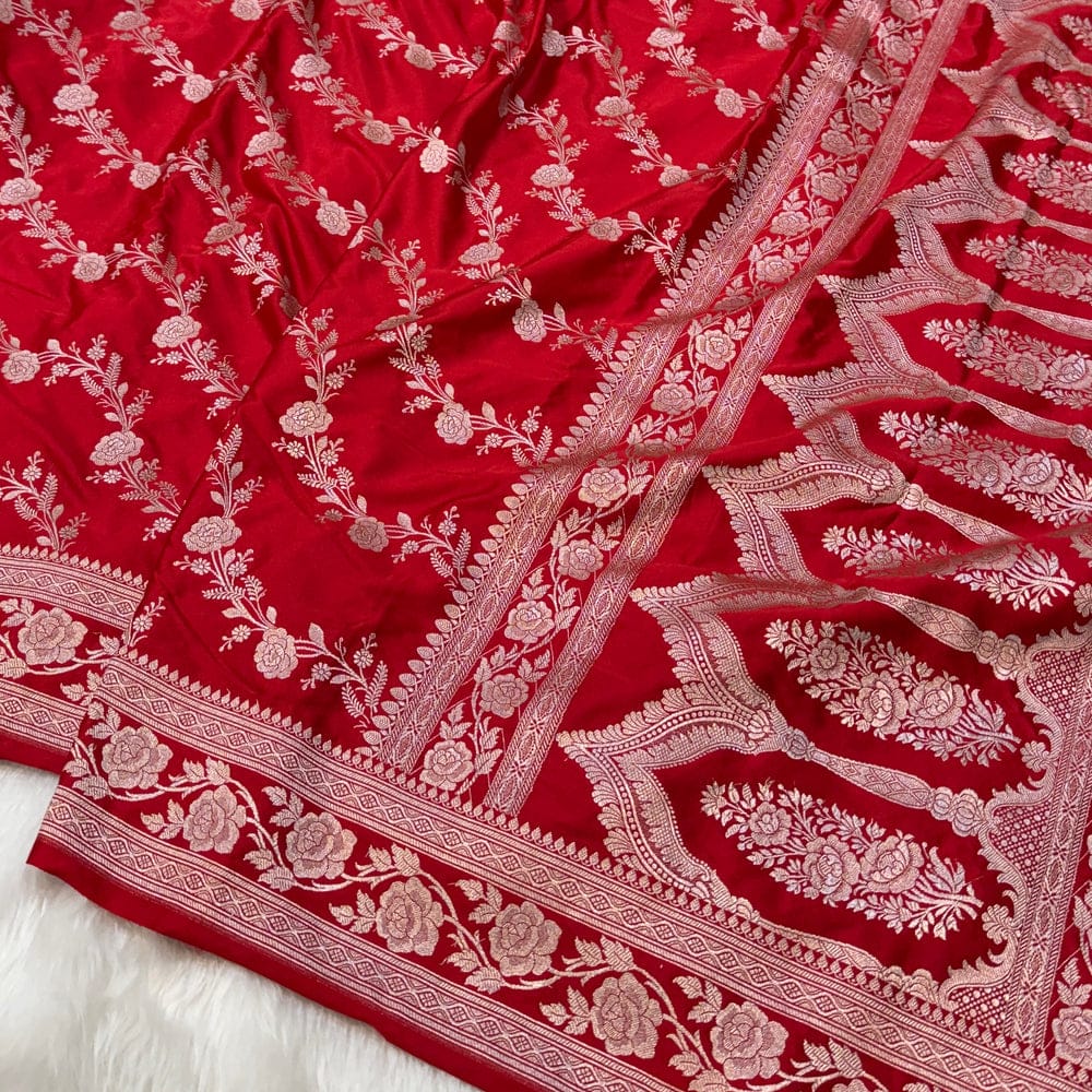 Pure Banarasi Mashru Silk Saree With Zari Work.