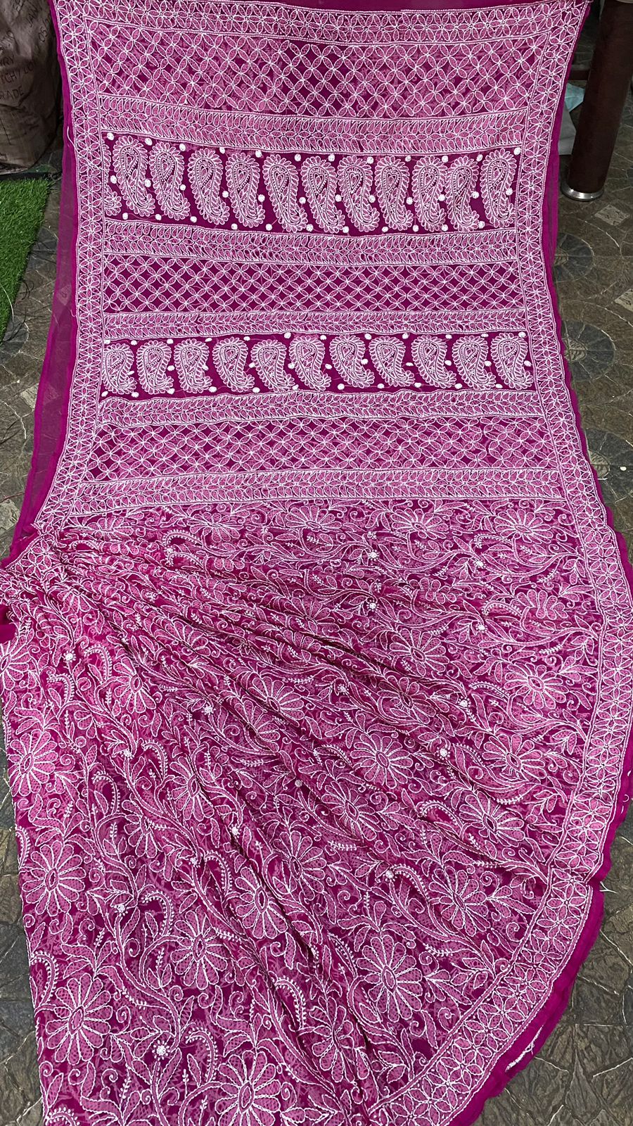 Pure Chiffon Georgette Chikankari Hand Embroidery Full Jaal Work Saree.
