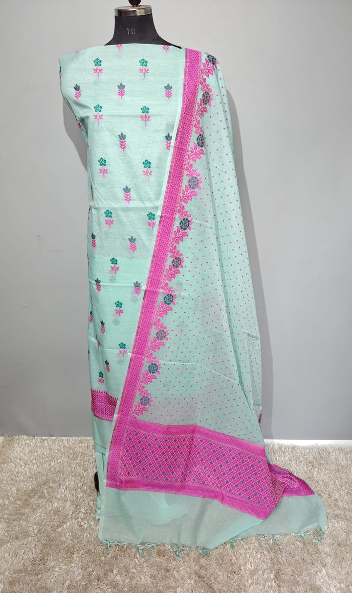 Pure Banarasi Chanderi Jamdani Work Unstitched Suit