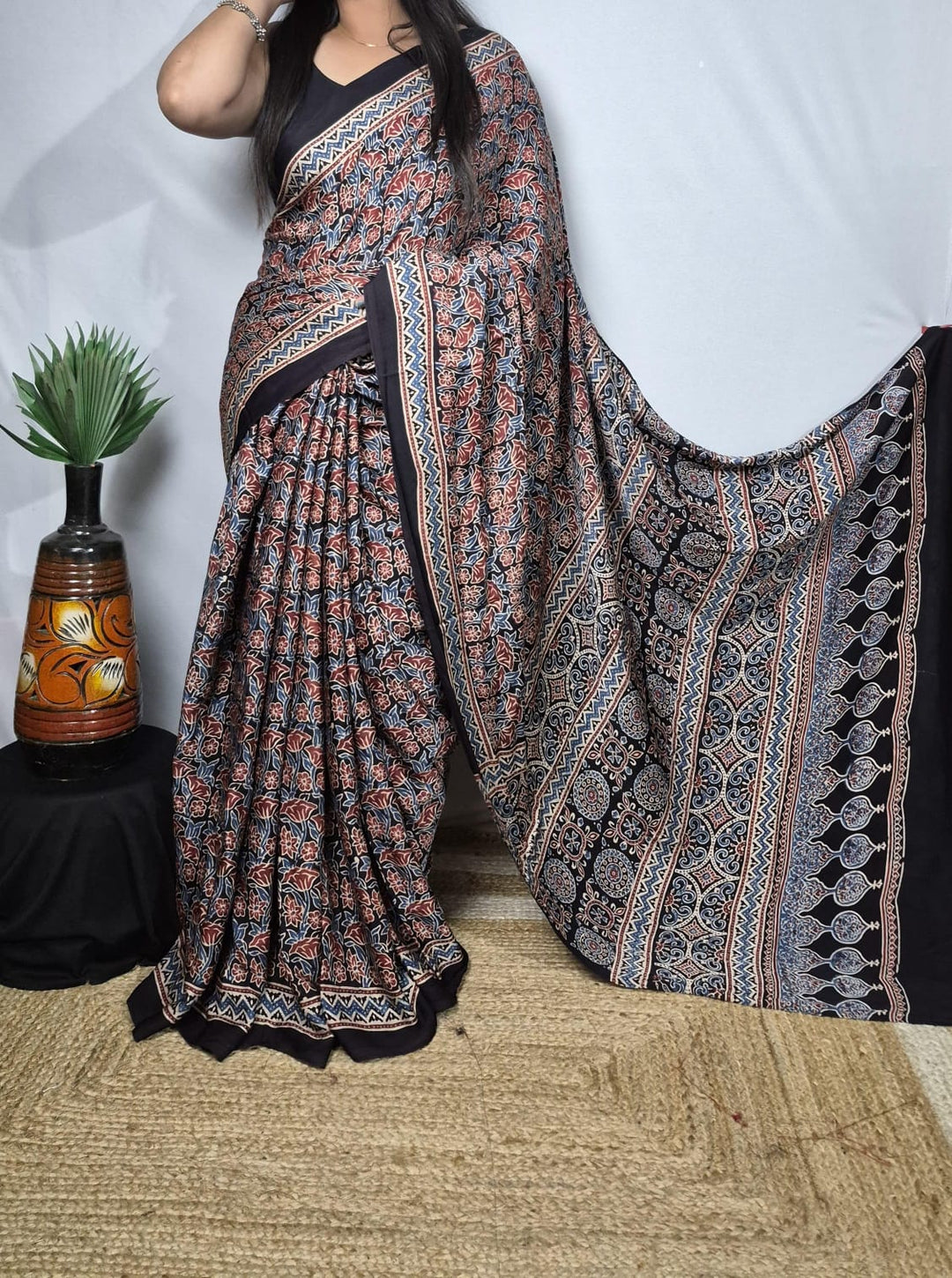 Pure Modal SilK HandBlock Print Saree With Blouse.