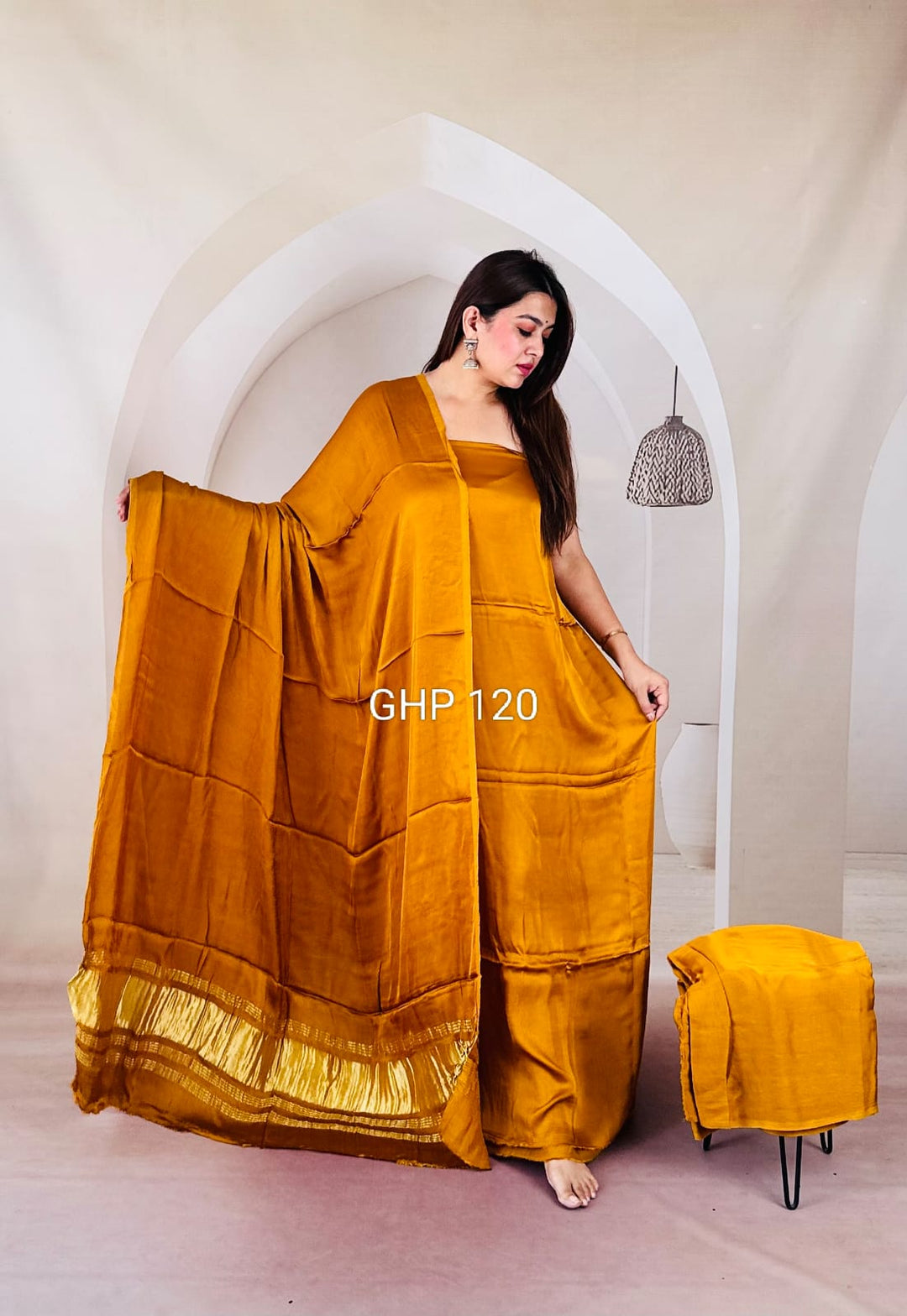Pure Modal Silk Unstitched Suit with Lagdi Patta Dupatta
