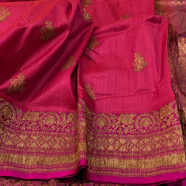 Handloom Pure Banarasi Tussar Silk With Kadhwa Buti Work .