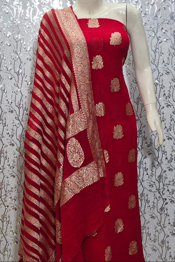 Pure Khaddi Chiffon Unstitched Suit With Zari Work.