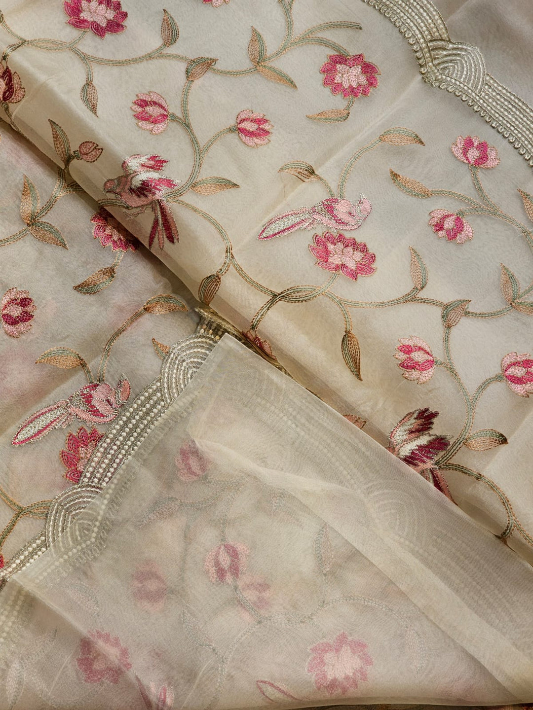 Pure Organza Silk Embroidery work Saree. with cut work border.