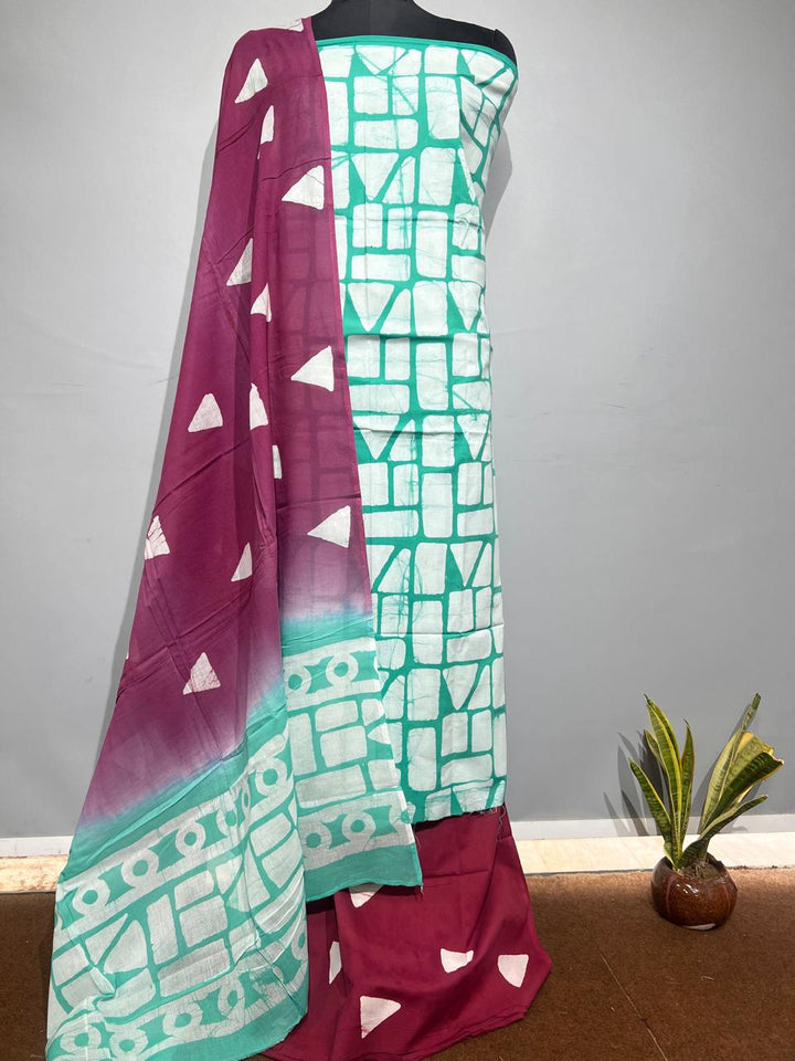 Pure Cotton Hand Block Print Unstitched Suit With Cotton Dupatta