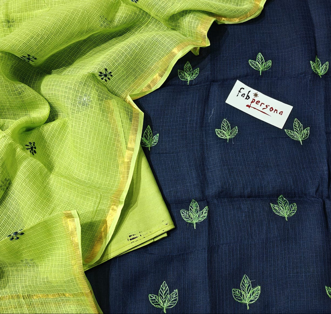 Blue Kota Doria Salwar Suit with Embroidery work