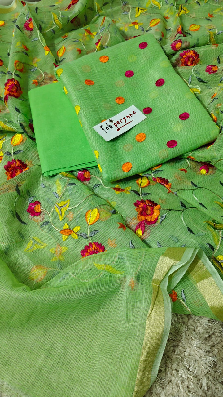 kota doria unstitched salwar suit with embroidery