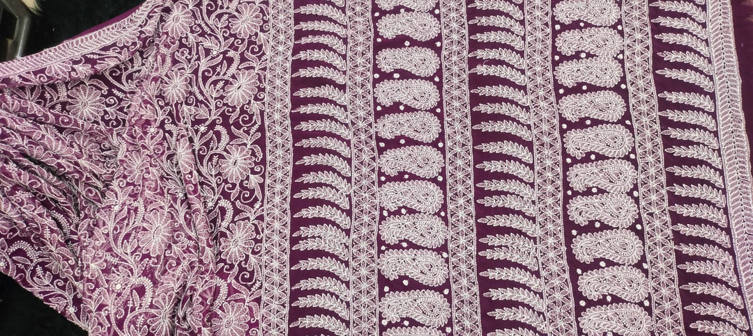 Pure Chiffon Georgette Chikankari Full Jaal Work Hand Embroidery Saree with Blouse