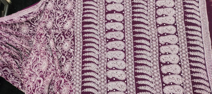 Pure Chiffon Georgette Chikankari Full Jaal Work Hand Embroidery Saree with Blouse