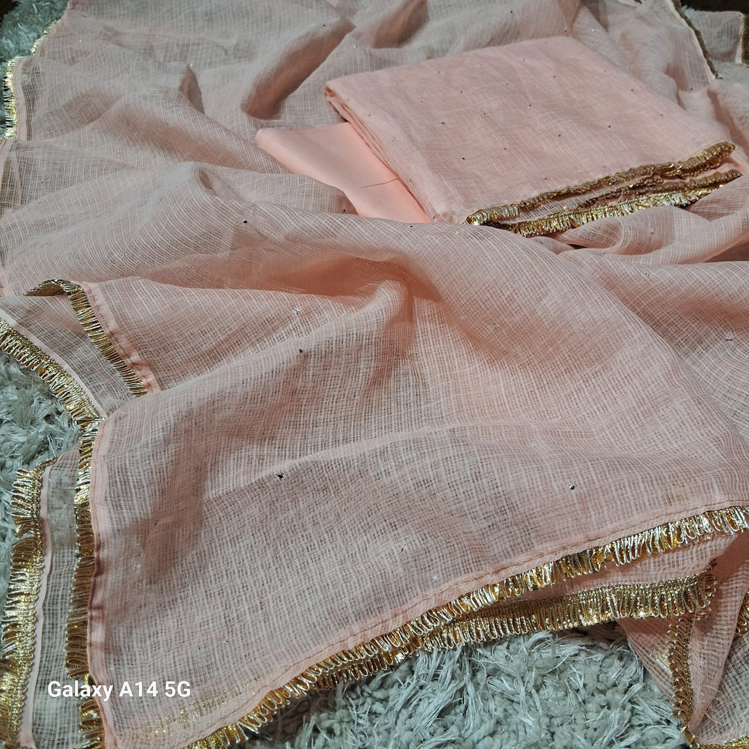 Pure Kota doria 3 pc Unstitched Suit with Mukaish work