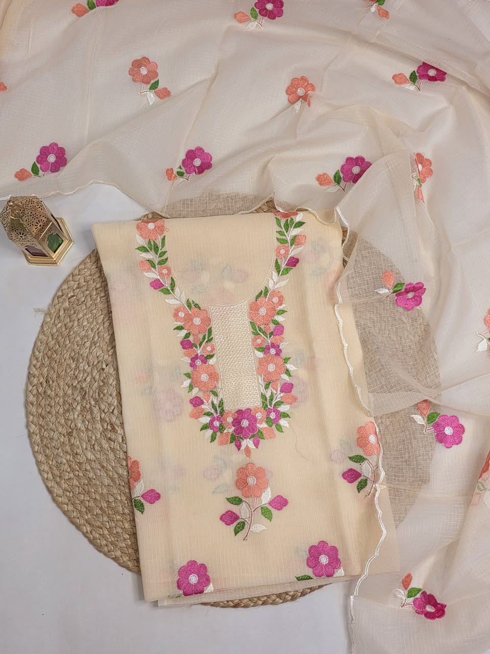 Exclusive Pure Kota Cotton Unstitched Suit With Embroidery Work
