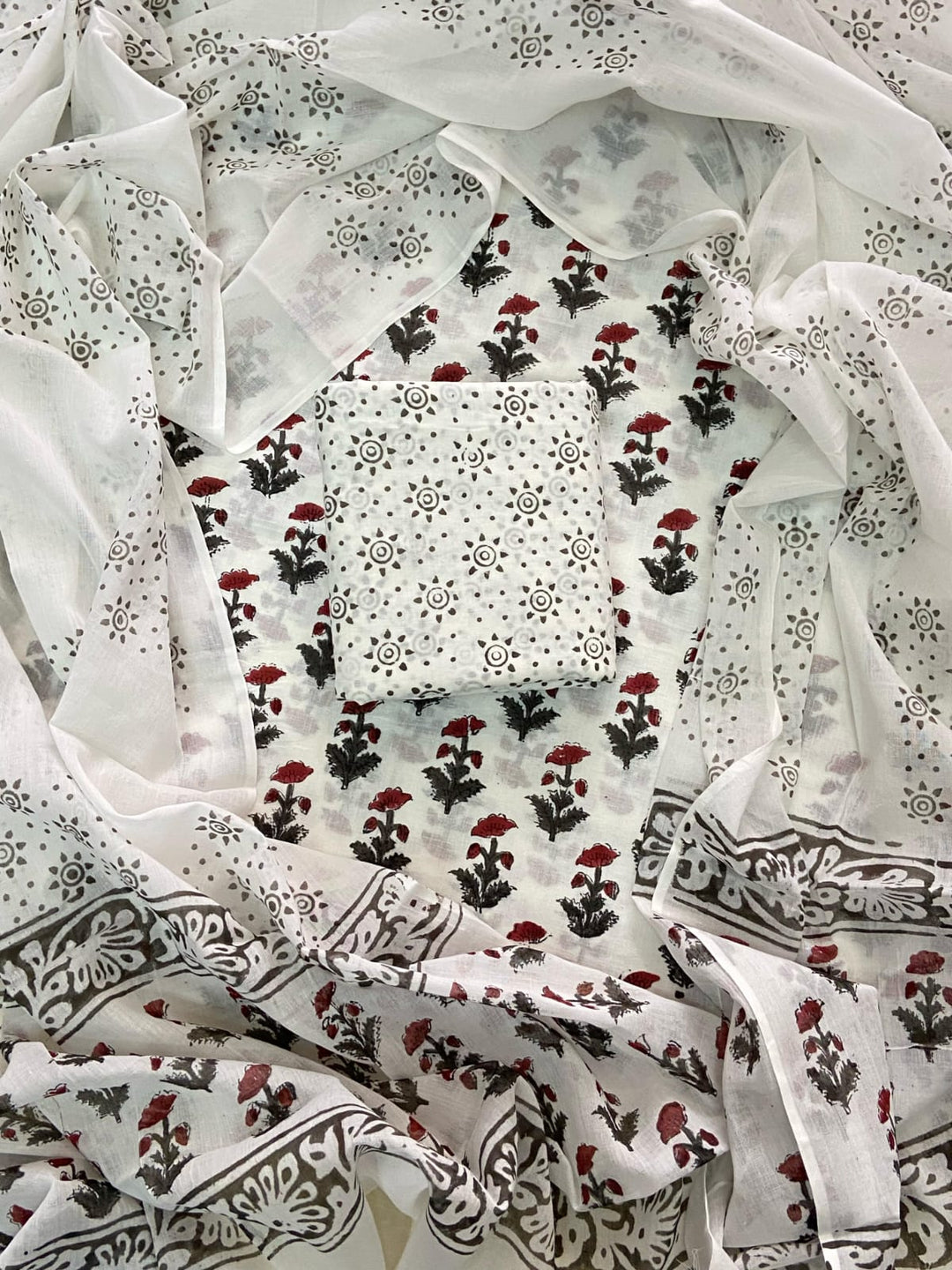 Pure Cotton Hand Block Print Unstitched Suit With Cotton Dupatta
