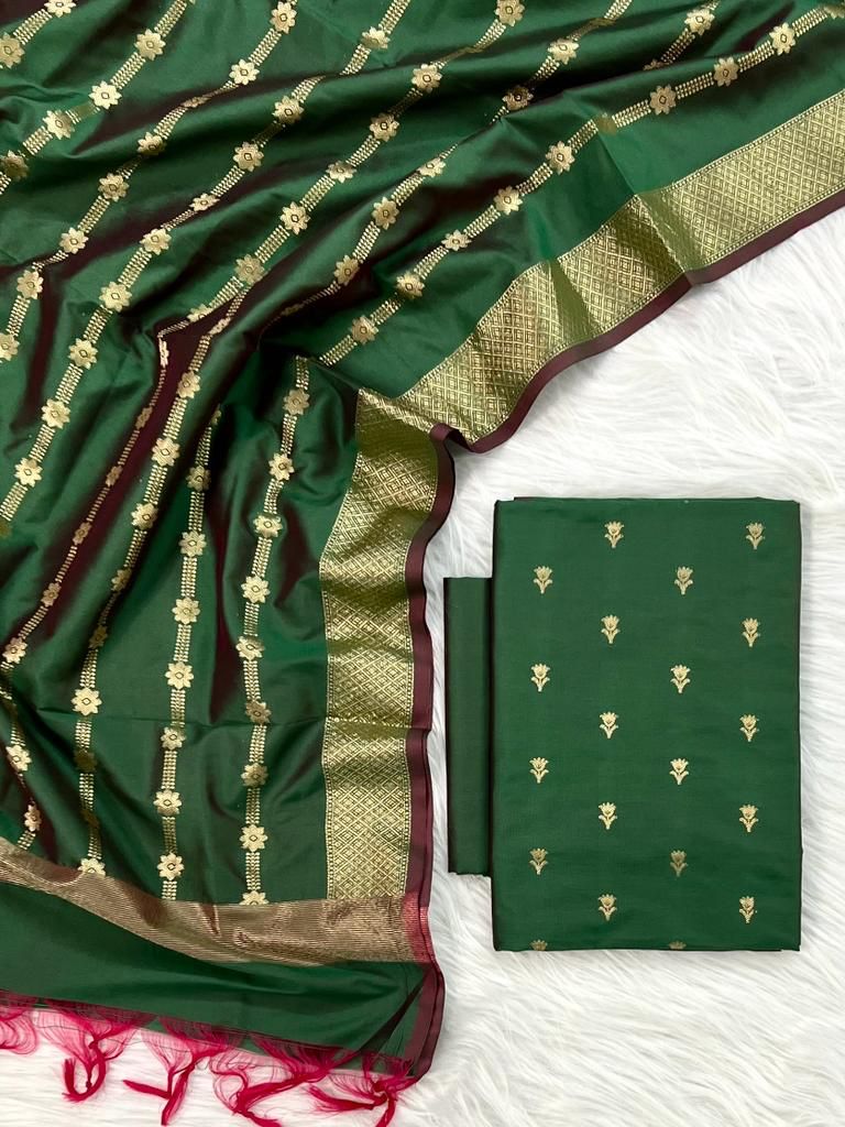 Banarasi Silk Zari Booti Unstitched Suit.