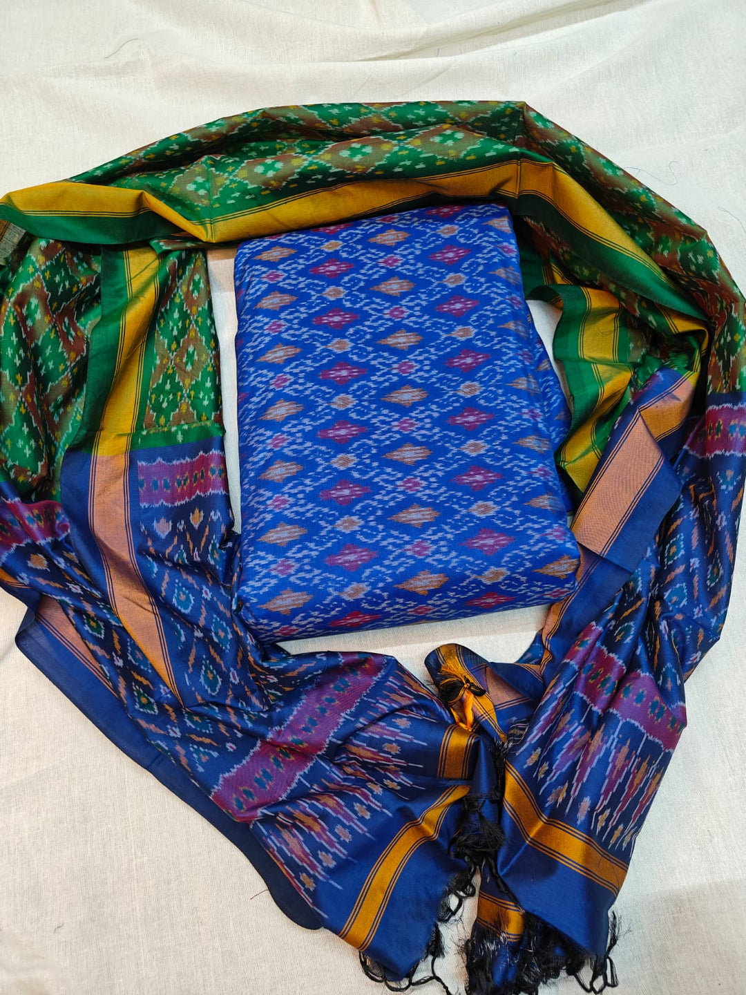 Pure Ikkat Sico Silk Unstitched Suit