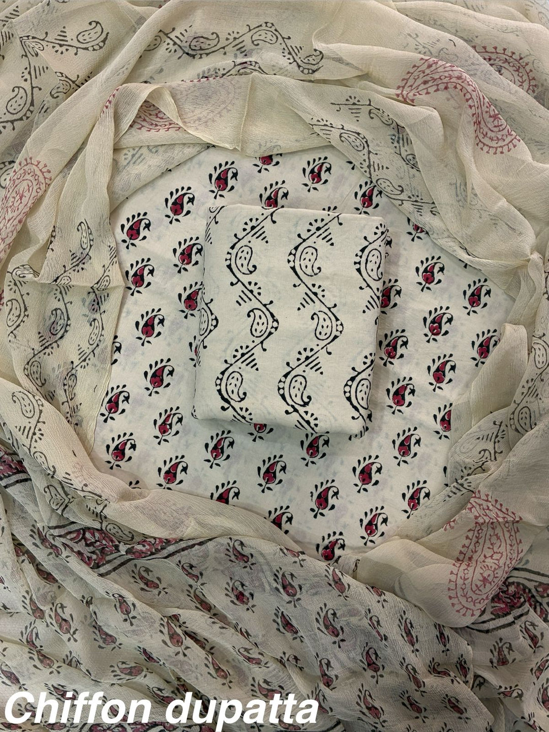 Pure Cotton Hand Block Print Unstitched Suit With Chiffon Dupatta fab-persona Pure Cotton Hand Block Print Unstitched Suit With Chiffon Dupatta fab-persona