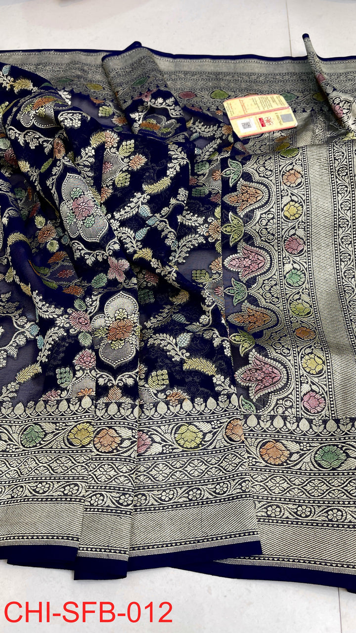 Pure Banarasi Handloom Khaddi Georgette Silk Water Zari Work Saree .| NEW EDITION |