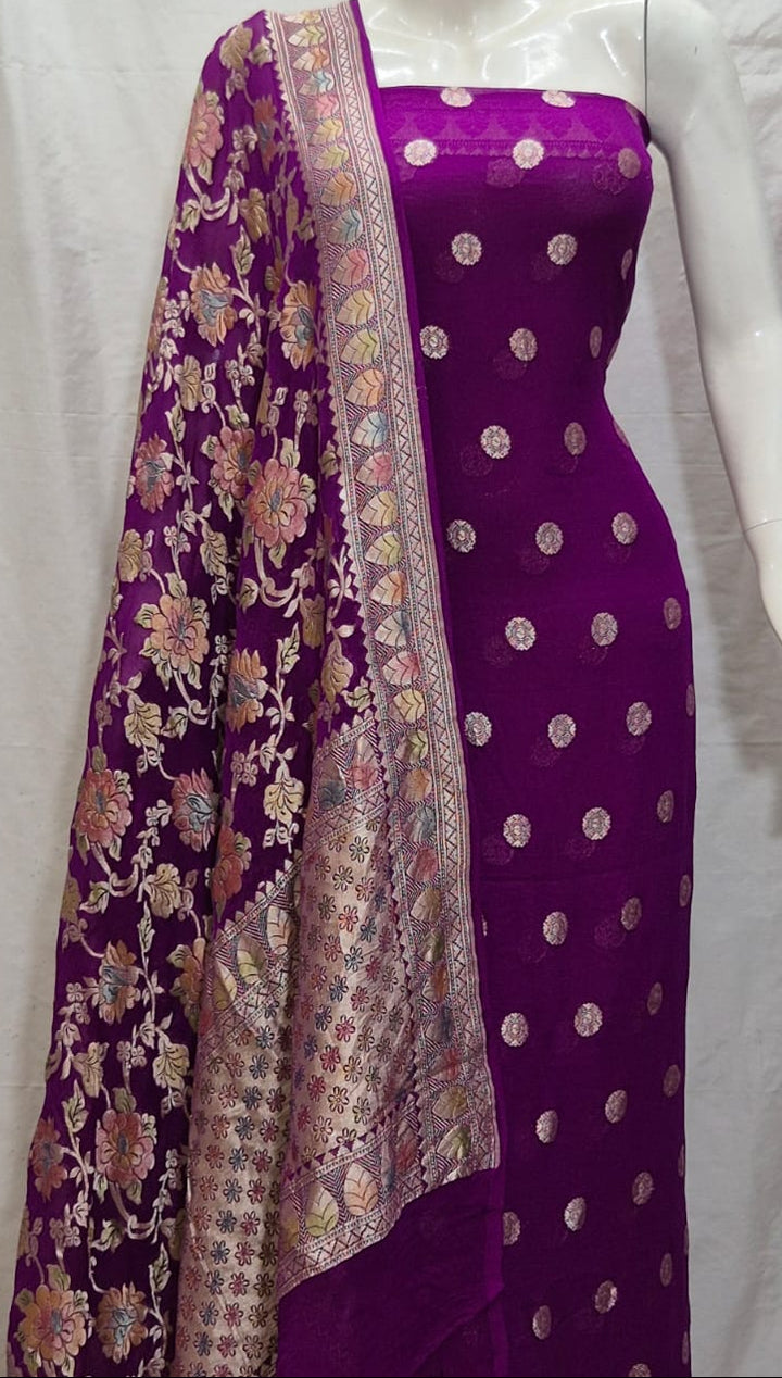 Pure Khaddi Chiffon Unstitched Suit With Water Zari Work.