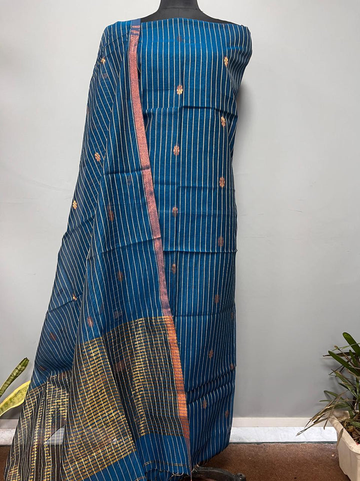 Pure Maheshwari Silk Hand Loom Unstitched Suit.(2pc Set)