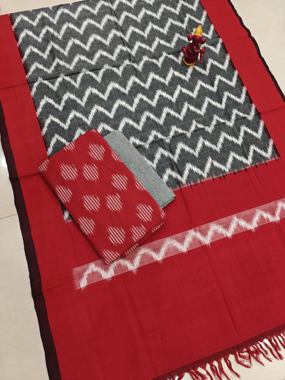 Pure Double Ikkat Cotton Unstitched Suit.