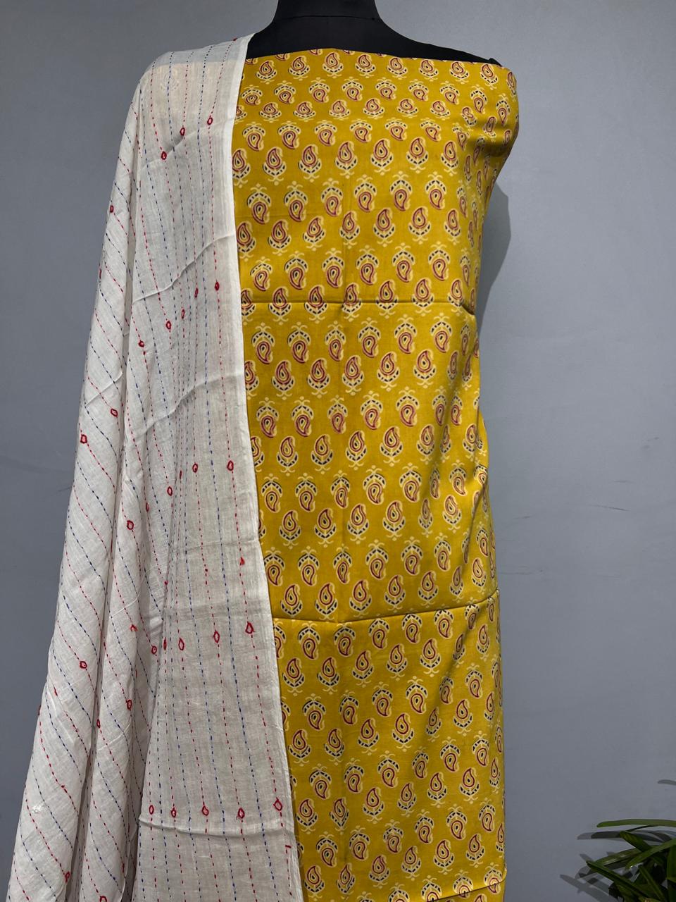 Pure Cotton Azrakh Print Unstitched suit With Dupatta.