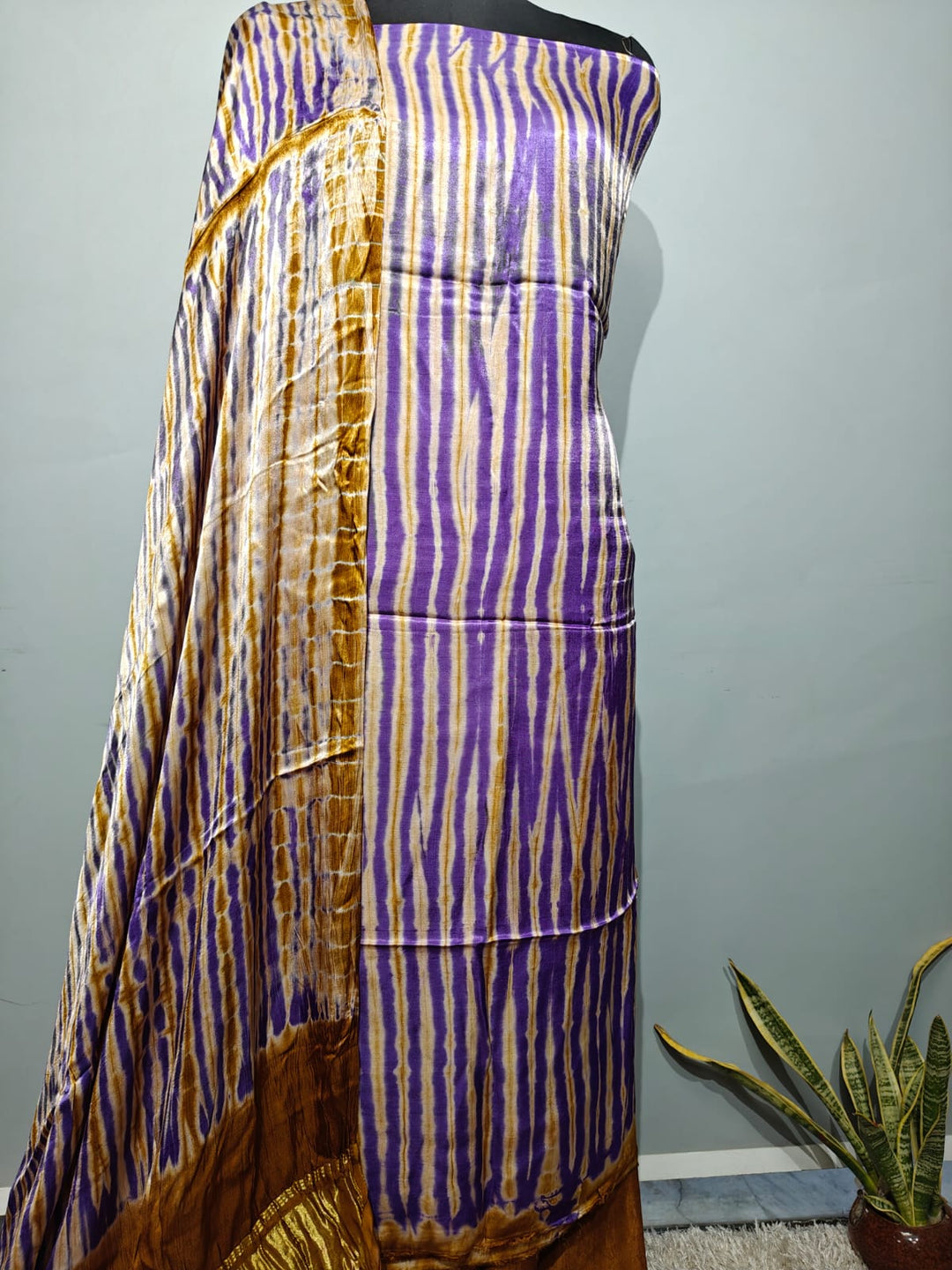 Pure Modal Silk Ajrakh Hend Block Zari Pallu Weaved 2pc Unstitched Suit