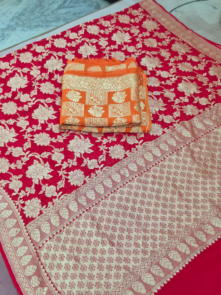 Pure Khaddi Chiffon Unstitched Suit With Zari Work.