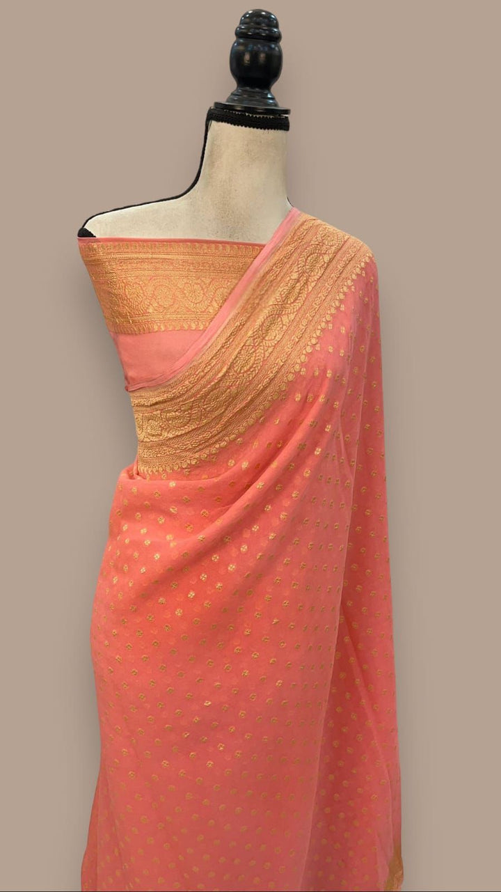 Pure Banarasi Handloom Khaddi Georgette Silk Saree .