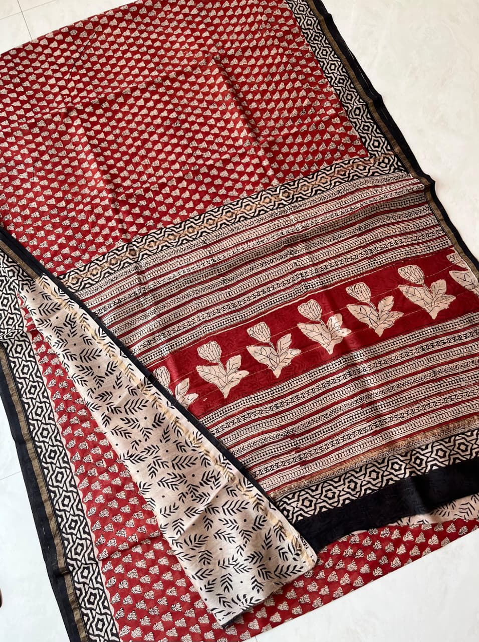 Hand Block Print Pure Chanderi Saree With Blouse