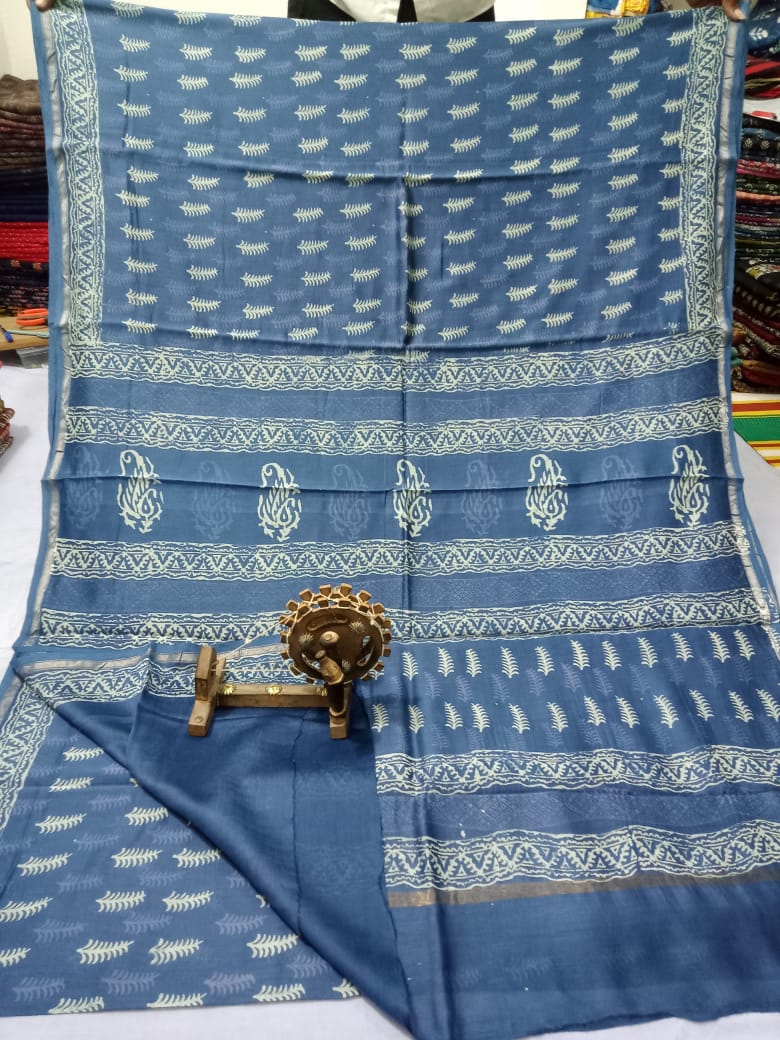 Pure Chanderi Silk Hand Block Print Saree.