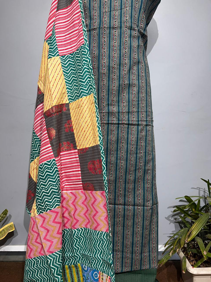 Pure Cotton Azrakh Print Unstitched suit With Dupatta.