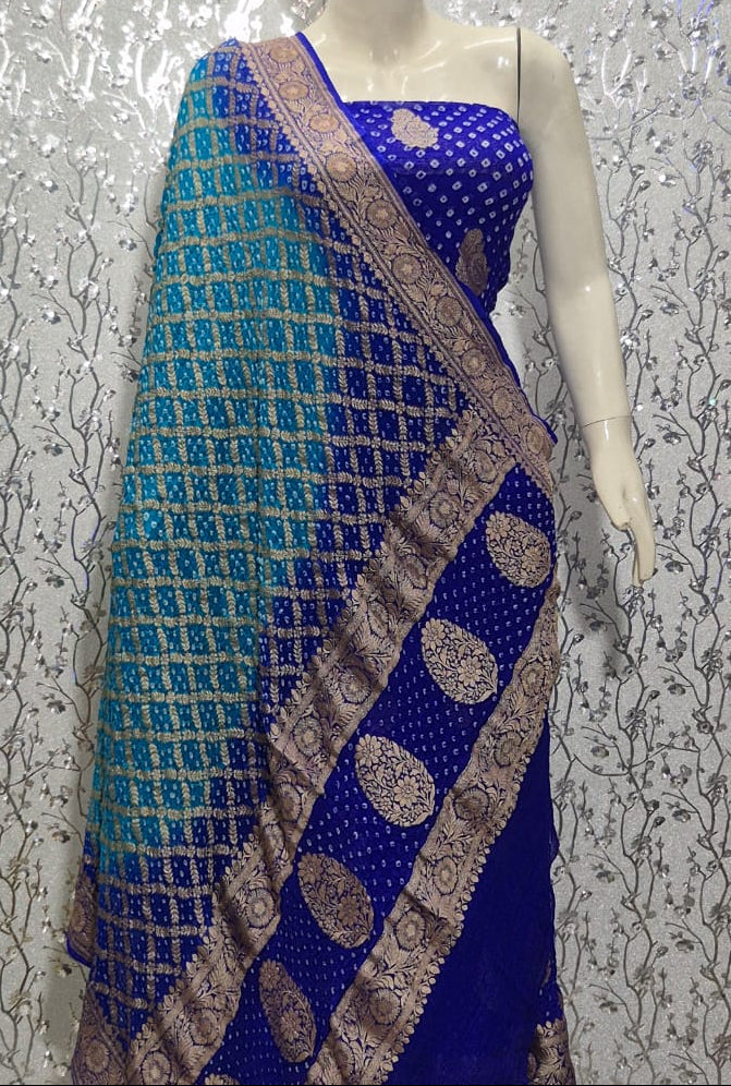 Pure Khaddi Chiffon Neem Zari with Badhni Unstitched Suit With Zari Work.