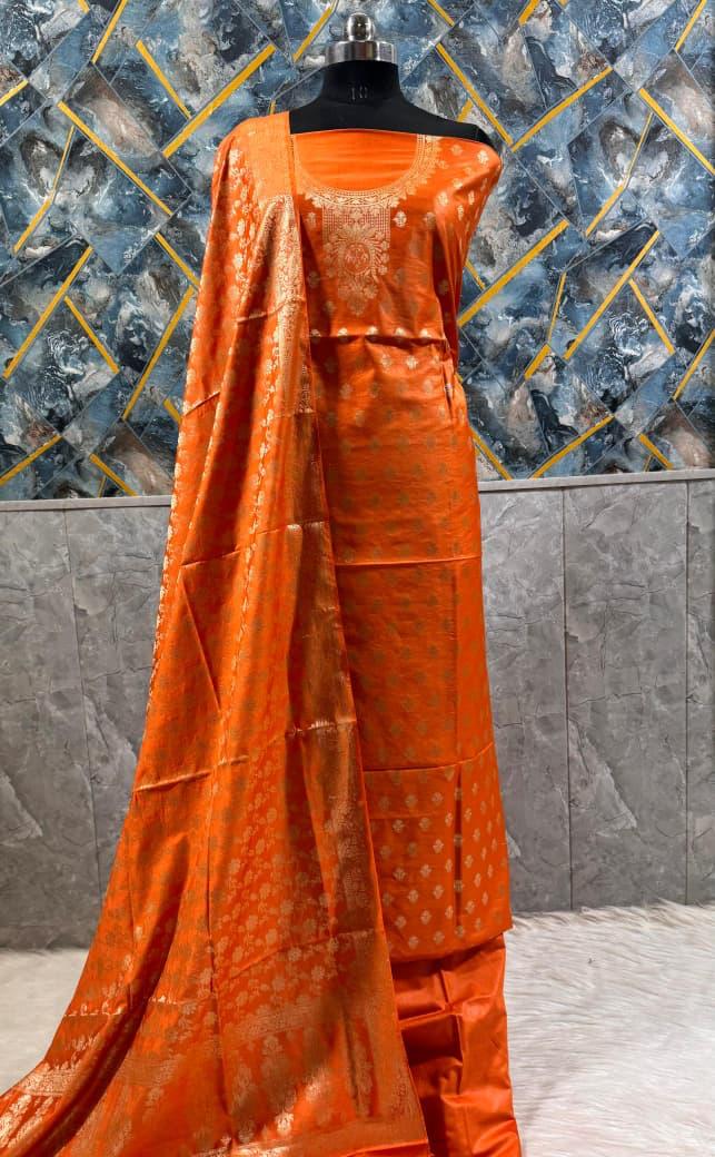 Banarasi  Resham Silk Cotton Zari  Work Unstitched Suit