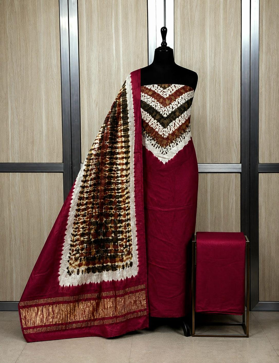 Pure Modal Silk Shibori Print unstitched Suit.