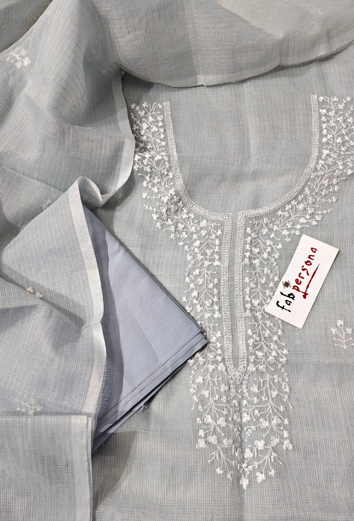 Pure Cotton Kota Doriya Embroidery Unstitched Suit With Dupatta.