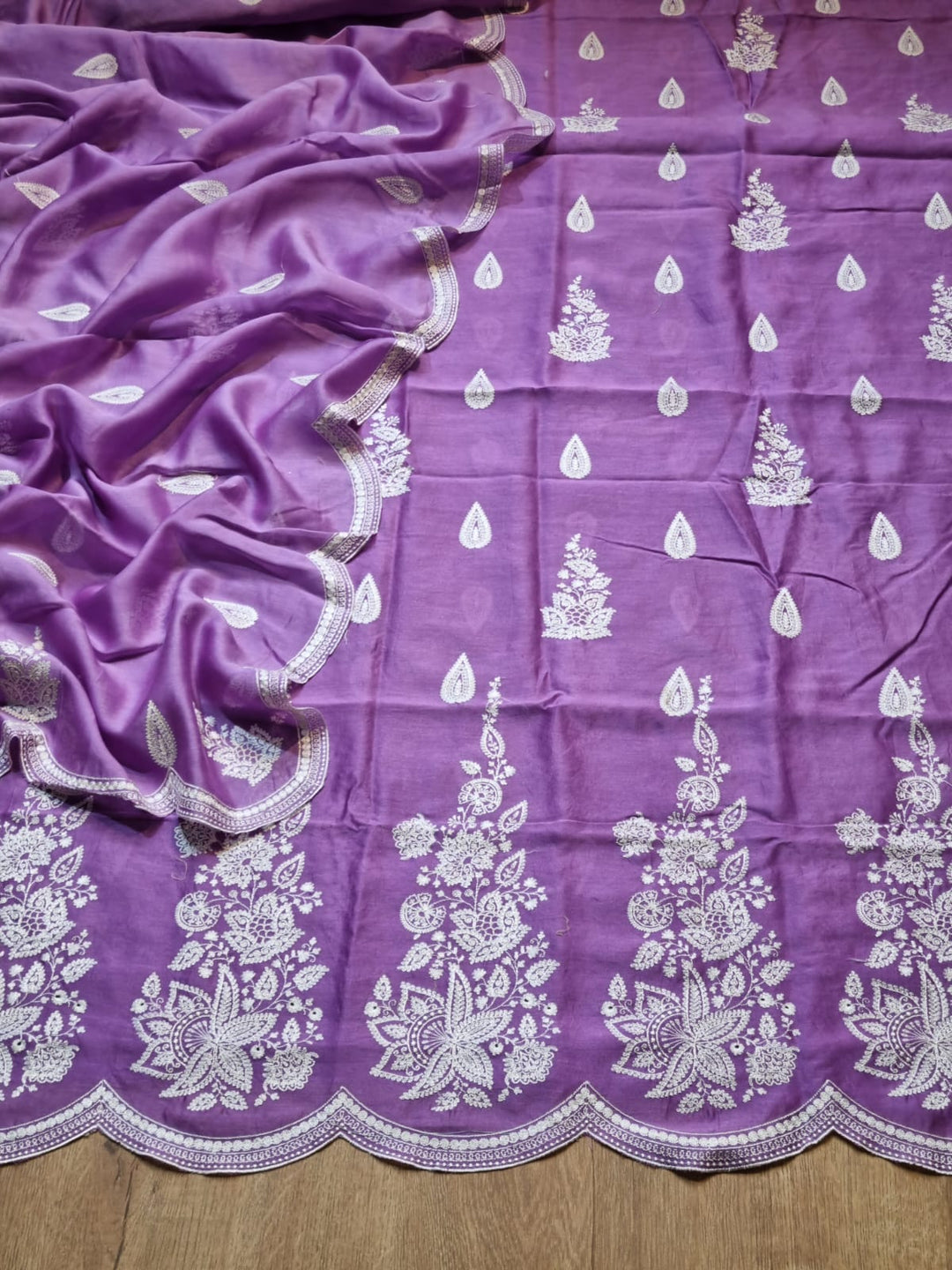 Pure Banarasi Chanderi Silk Embroidery Daman work Unstitched Suit.