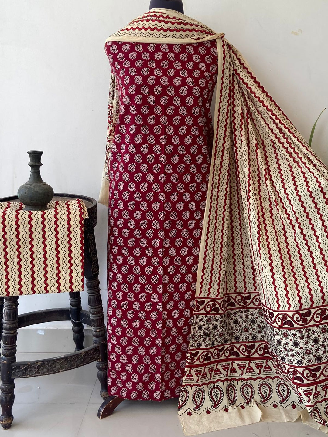 Pure Cotton Azrakh Print Unstitched Suit With  cotton Duppatta