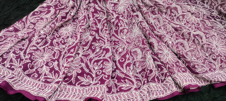Pure Chiffon Georgette Chikankari Full Jaal Work Hand Embroidery Saree with Blouse