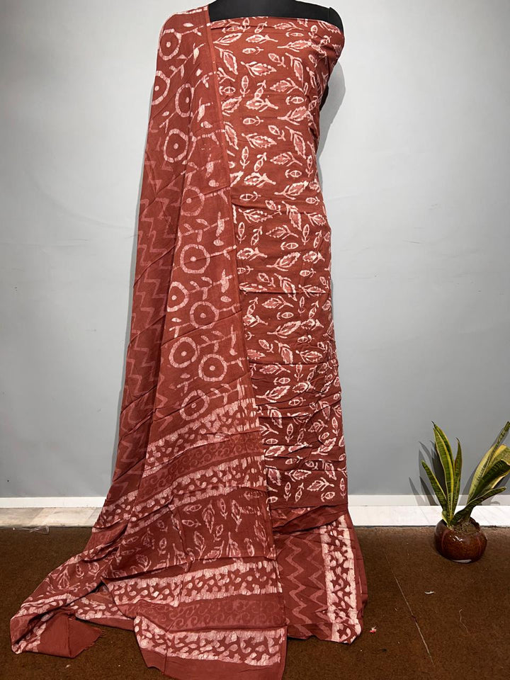 Pure Cotton Hand Block Print Unstitched Suit With Cotton Dupatta
