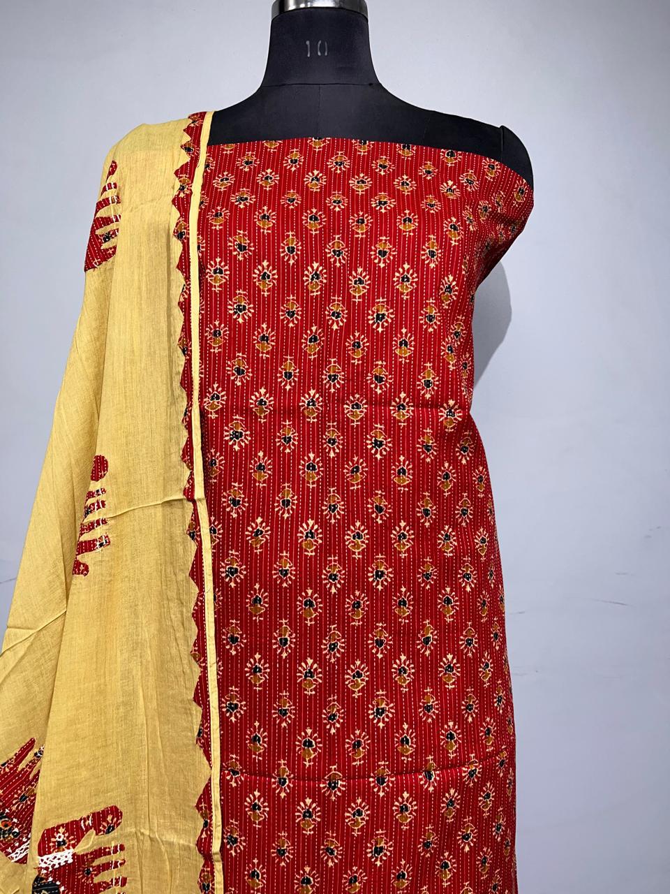 Pure Cotton Azrakh Print Unstitched suit With Dupatta.