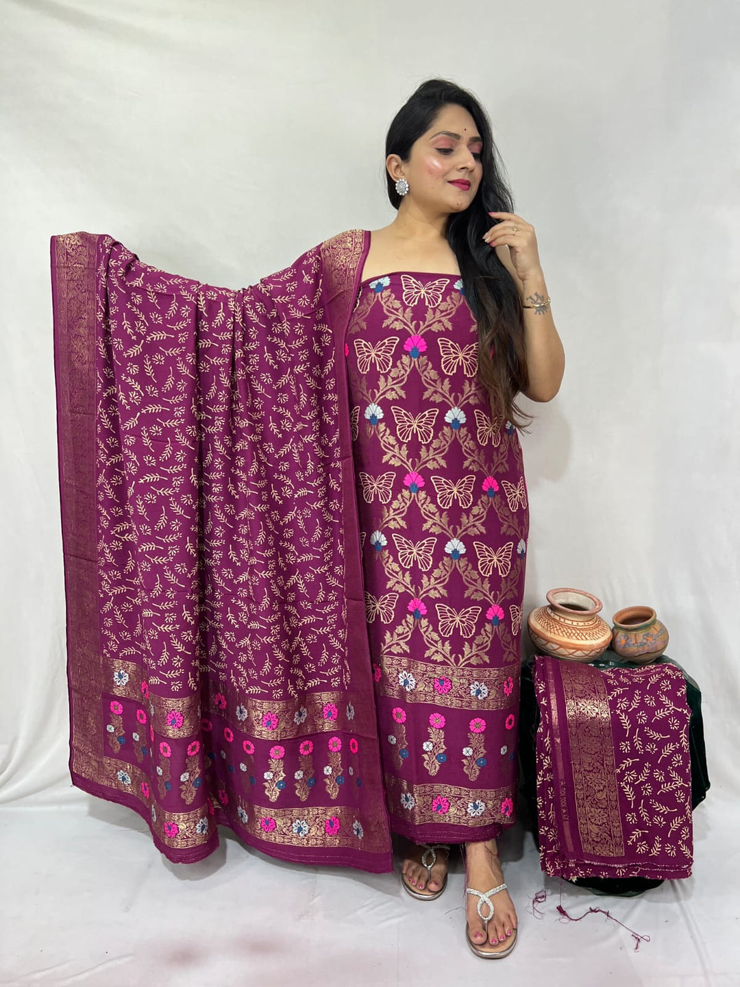 Pure Modal Silk  Unstitched Suit