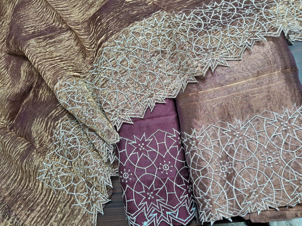 Pure Banarasi Tissue silk Cutwork Design Unstitched Suit