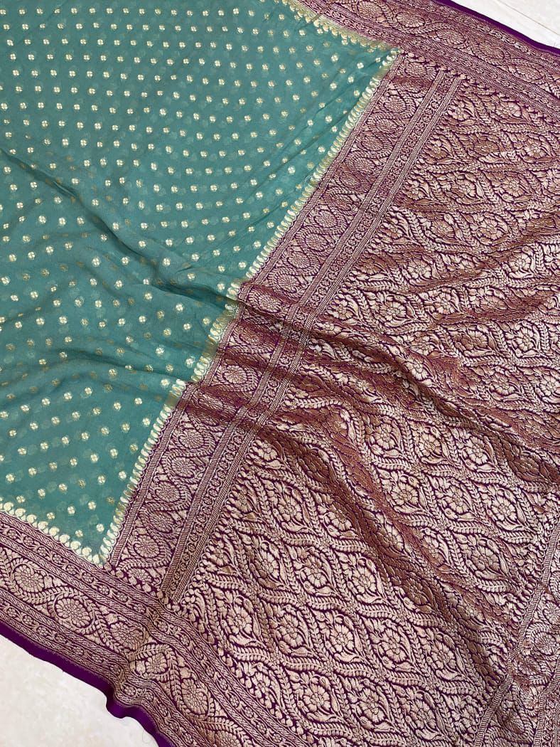 Pure Banarasi Handloom Khaddi Georgette Silk Saree .