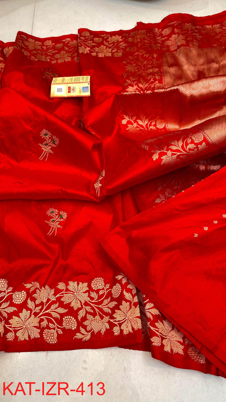 Pure Katan Silk Saree With Antique Zari Work Saree.
