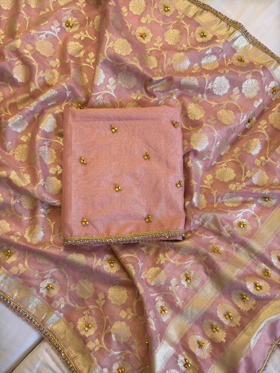 Elegant Tissue Ghungroo Unstitched  Suit