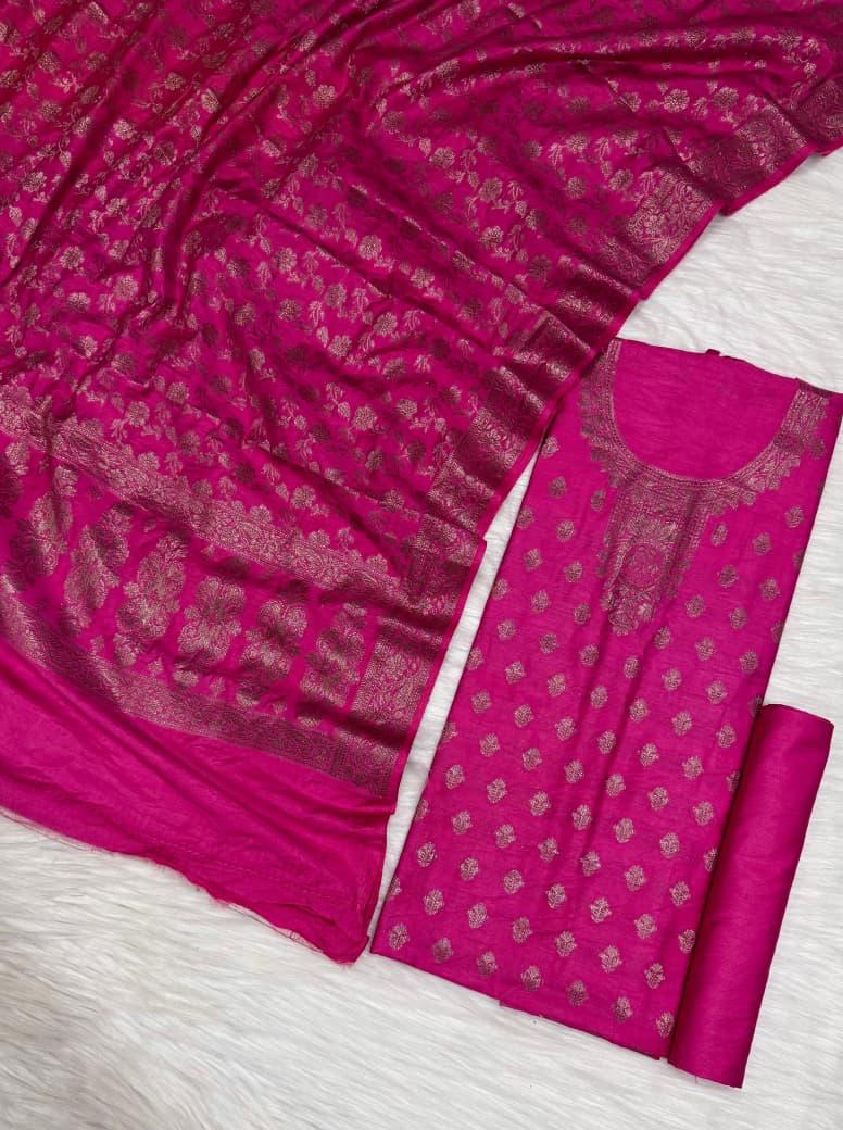 Banarasi  Resham Silk Cotton Zari  Work Unstitched Suit