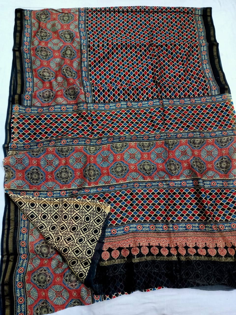 Pure Chanderi Silk Hand Block Print Saree.