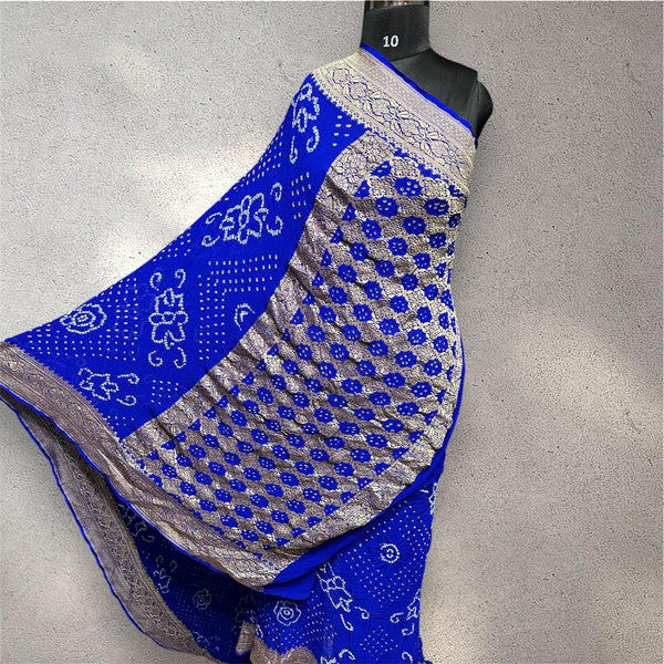 Pure Khaddi Georgette Handloom Neem Zari Work saree With Raiy Bandhej .